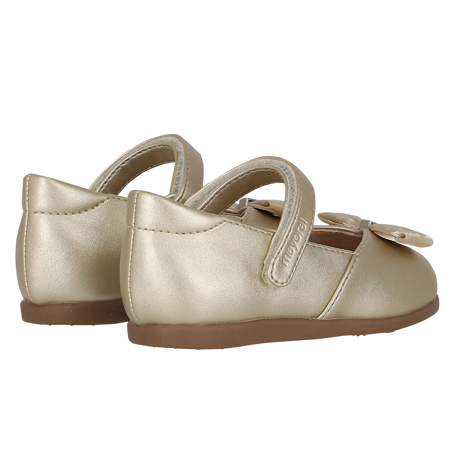 Younger Girls Gold Bow Shoes, 3, hi-res